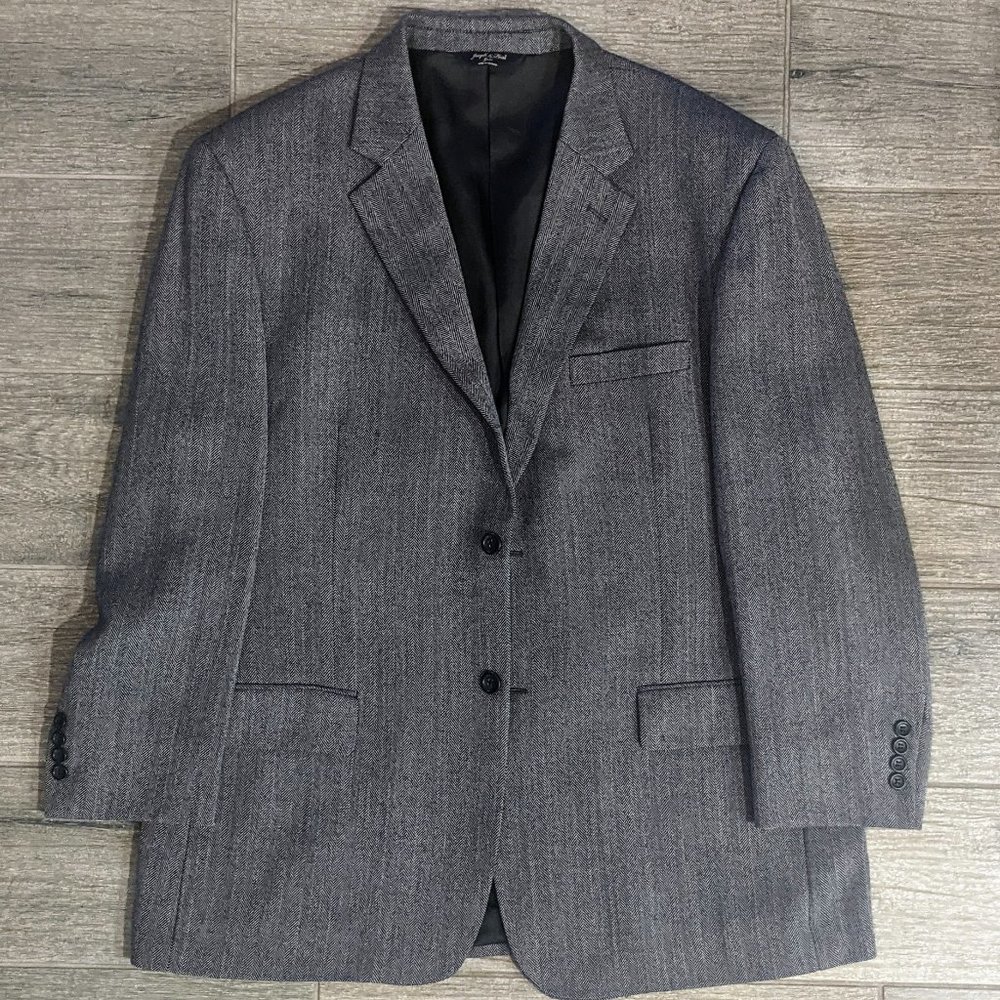 Joseph Feiss Mens 46R Lambs Wool Blazer Jacket Herringbone Super Soft Fall